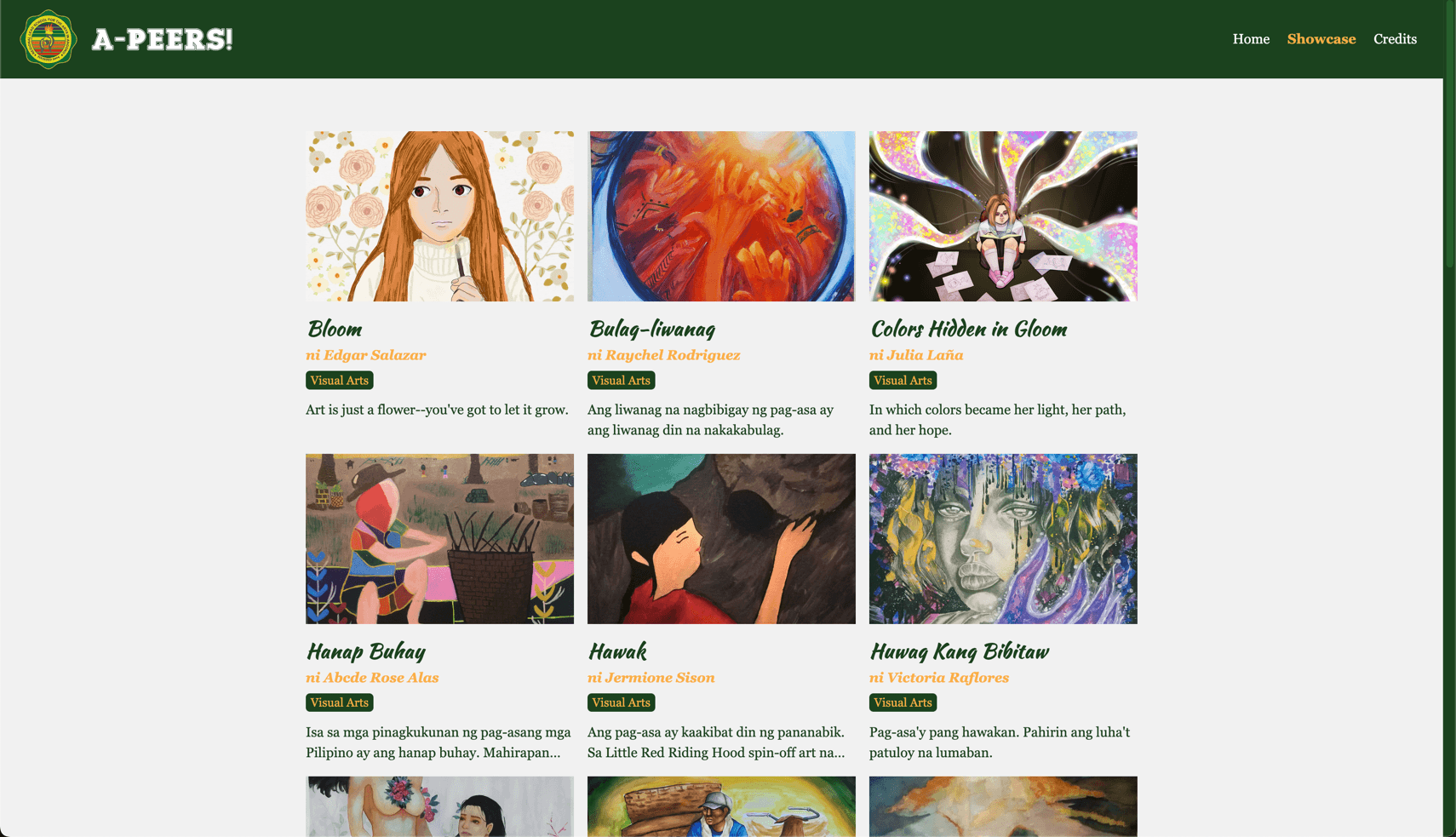 The art gallery page.