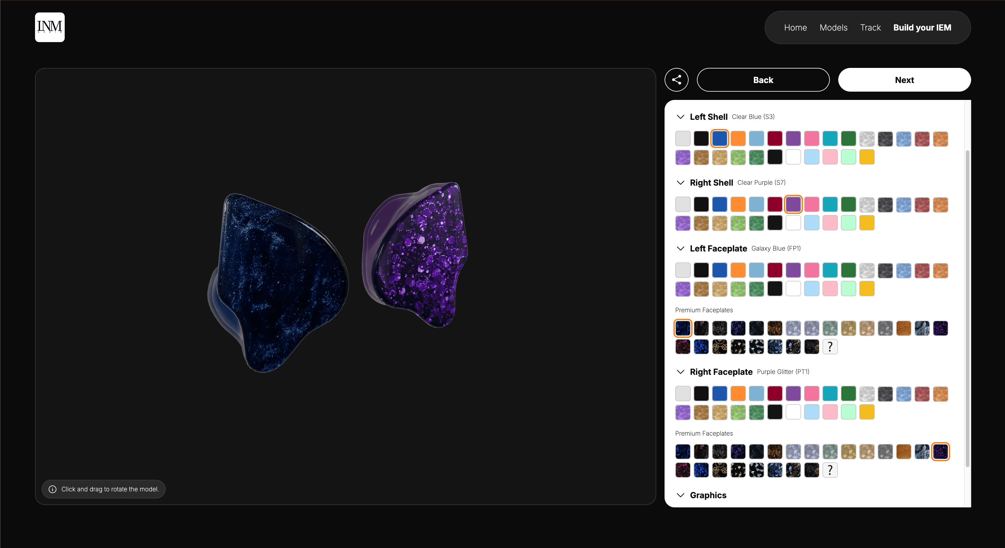 A screen capture of the INM Audio IEM designer.
