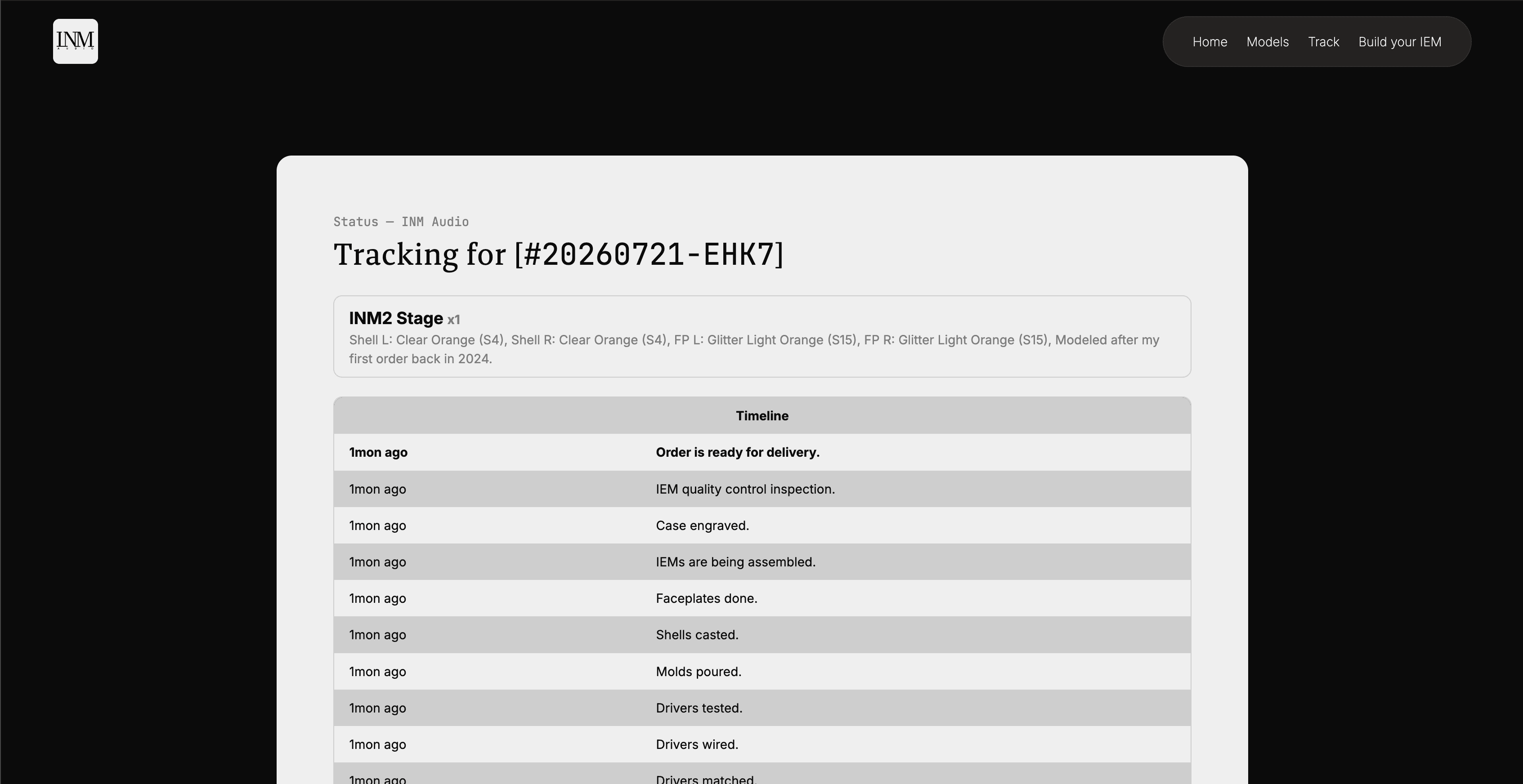 A screen capture of the tracking page.