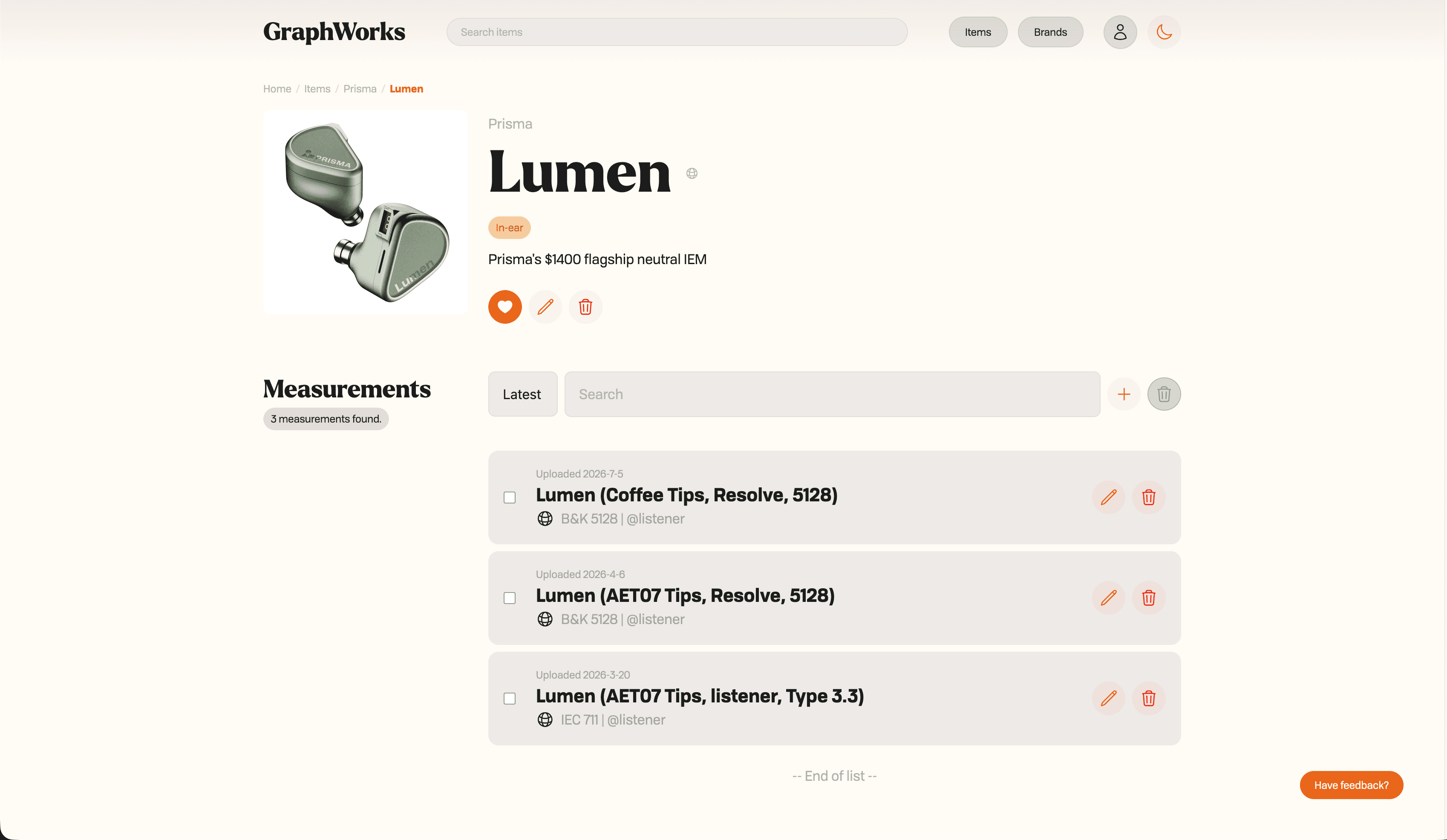 Prisma's Lumen and its measurements.